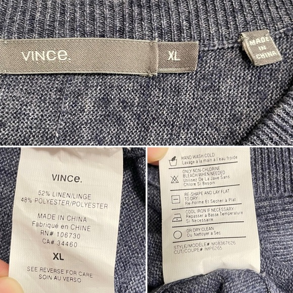 Vince Men’s Linen Blend V-Neck Chest Pocket Long Sleeve Sweater Size XLarge - Picture 7 of 7